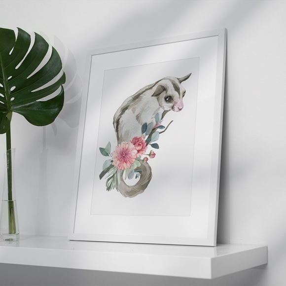 Watercolor Floral Sugar Glider Wall Art Print Poster Unframed - Picture 5 of 9